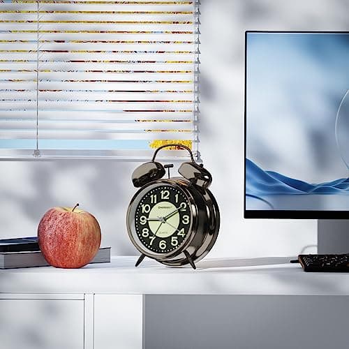 CHEREEKI Réveil Matin Vintage Silencieux sans tic-tac, Réveil Analogique à Quartz avec Veilleuse, Fluorescence, Réveil Portable à Piles pour Enfants, Adolescents, Personnes âgées