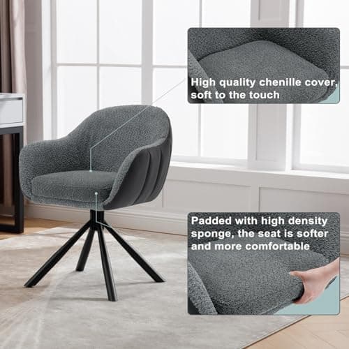 WOLTU Chaise Pivotante, Lot de 2, Chaise Salle à Manger, Chaise de Cuisine, Chaise Scandinave, Fauteuil, Siège Rembourré, Pieds en Métal, Chenille Gris Foncé + Simili Cuir Anthracite, EZS04dgr-2