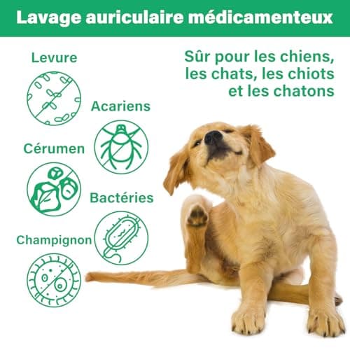 Nettoyant Oreille Chien, Rinçage d'oreille de Chien, Gouttes d'oreille de Chien arrêtent l'inflammation et Les démangeaisons de l'oreille, nettoyant d'oreille d'animal de Compagnie pour Chien et Chat