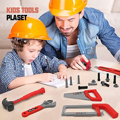 Hyrenee 48 Pièces Outils de Travail Jouet Enfants Constructions Boîte à Outils avec Perceuse Jeu D'imitation Jeu Éducatif Anniversaire Noël Cadeau pour Enfants 3 4 5 6 7 8 Ans(Rouge)