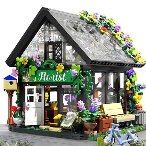 Ulikey Construction de Magasin de Fleurs avec Lumières, Fleurs House Kit de Construction, Jardin de Fleuriste de Blocs de Construction, Créatifs Fleurs de Magasin pour Enfants Noël Cadeau