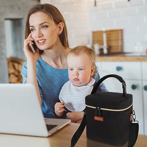 Mancro Sac Isotherme Bebe, Glacière Lait Maternel avec Poche Glacée, Sac Isotherme Biberon pour 6 Biberons, Bandoulière pour Boîte à Lunch pour Maman, Infirmière, Garderie, Noir