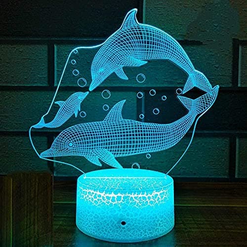 FISSEN 3D dauphin LED Lampe d'illusion Optique Lampe Lumière de Nuit avec Câble USB et 16 Couleurs Décoration pour Enfant Chambre Chevet Table de Bébé Enfant Cadeau De Noël Fête Anniversaire