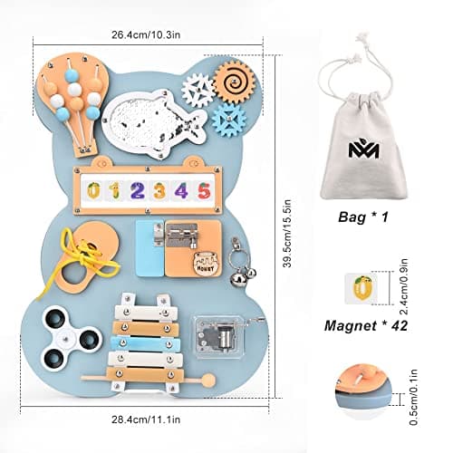 Yontwe Tableau occupé Montessori Plateau de Jeu sensoriel Apprentissage de la motricité Fine Planches d'activités sensorielles en Bois Faites à la Main Jouet d'éducation précoce 1-6 Ans
