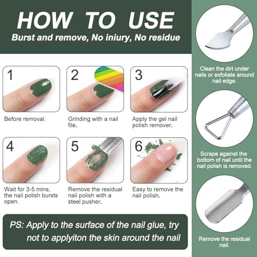 3PCS Remover Dissolvant Vernis Semi Permanent Enlever Produit pour Magic Gel Retirer Retrait a Ongles Depose Nail Polish Kit sans Acetone Soak off Solution de Fonte Américaine Capsule Express UV