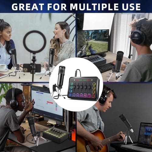LILUOSUO Ensemble d'appareils de podcast, carte son de diffusion en direct avec microphone à condensateur, adapté pour l'enregistrement de podcasts et la production vidéo