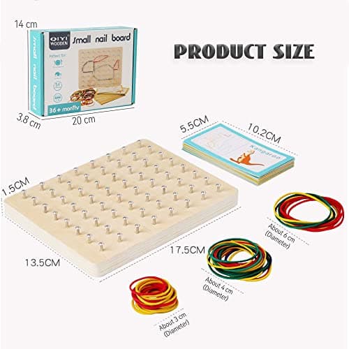 VingaHouse Géoboard en Bois avec Cartes, Jouet Montessori Géoboard en Bois Puzzle Montessori Toys 4 5 6 Jouet éducatif Cadeau pour Enfants de 3, 4, 5, 6 Ans
