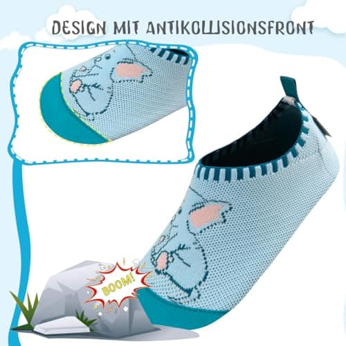 Kyopp Chaussons Enfants Garçons Respirant Pantoufles Filles Doux Antidérapant Chaussette Chaussures Unisexe(Éléphant - Bleu lac26/27 EU)