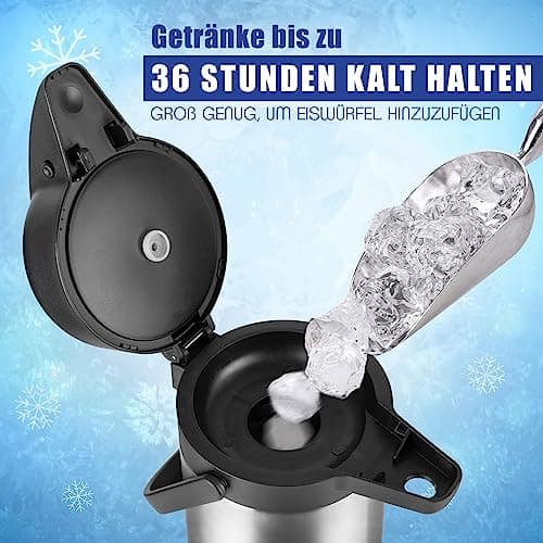 Vondior Carafe à café thermique 1,9 L, cafetière à pompe isolée en acier inoxydable, théière sous vide pour eau chaude/froide, boissons au chocolat de fête