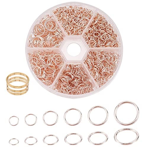 PH PandaHall Environ 83g 6 Tailles Anneaux de Saut Ouvert en Fer Jup Ring Or Rose Anneau de Jonction Connecteur de Bijoux Chaine Links pour Fête des mères la Fabrication de Bijoux, 4/5/6/7/8/10mm