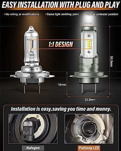 Pulilang Ampoules H7 LED, 55W 12000LM 6500K Blanc 300% de luminosité, Anti Erreur Canbus, 1:1 Mini Taille Non Polarité pour Remplacement de Phare Halogène de Voiture et Moto, 2 Lampe