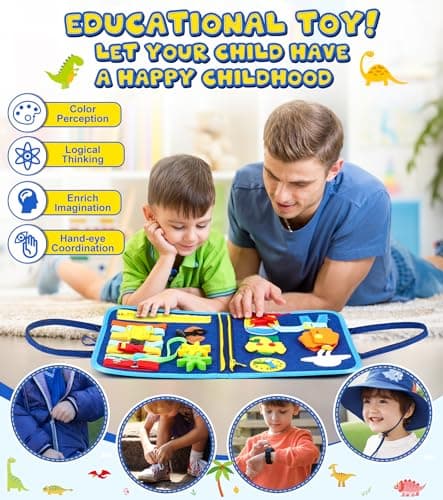 Gontence Busy Board pour Enfants | Busy Board Montessori Jouets pour 2 3 4 5 Ans - Jouets Éducatifs Tout-Petit Voyage - Dinosaure Cadeaux pour Garçon Filles