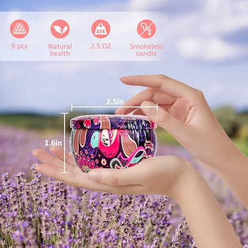 Lot de 9 bougies parfumées pour femme, 180 heures bougies d'aromathérapie, en cire de soja, bougies en verre pour la maison, la fête des mères, un anniversaire, (Blue, 9)