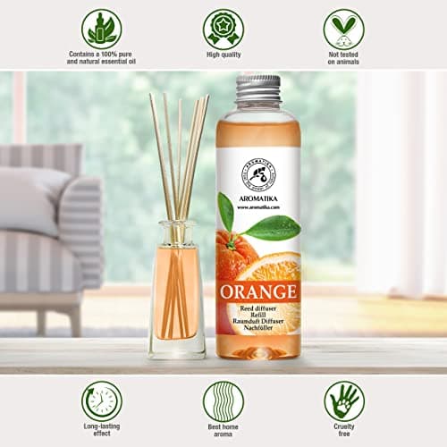 Recharge Diffuseur de Parfum 200ml - Arôme Orange - À L'Huile D'Orange Essentielle Naturelle - Fragrance Fraîche et Durable