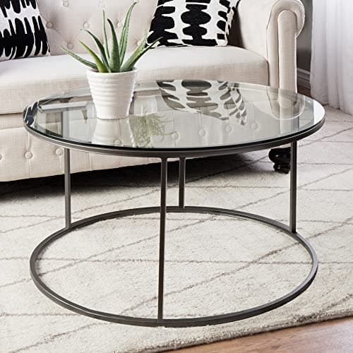 [en.casa] Table Basse Ronde pour Salon Métal Verre Trempé Clair 45 x 80 cm Noir Transparent
