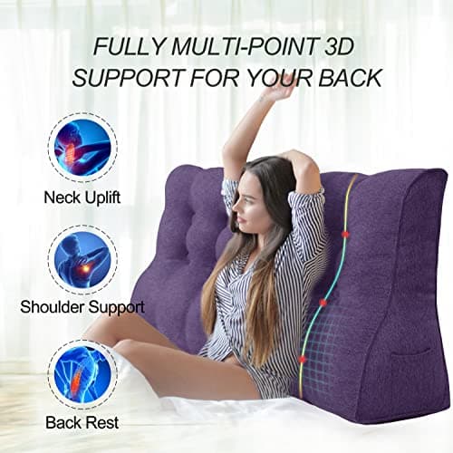 Rucener Coussins Triangulaires Gros Coussin Dossier Canapé Oreiller de Lecture Les Gros Coussin de Canapé Coussin Tete de Lit A Une Variété D'utilisations Violet 200 CM
