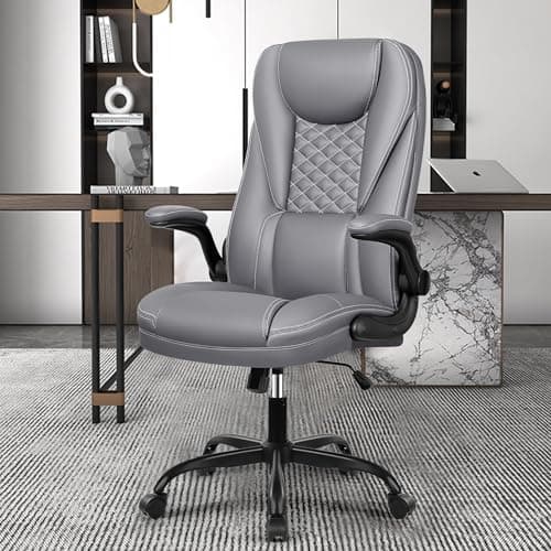 DoChair Chaise Bureau en Cuir Ergonomique Fonction d'oscillation 135°Chaise Pivotante Réglable en Hauteur avec Appui-tête Accoudoirs Réglables, Gris