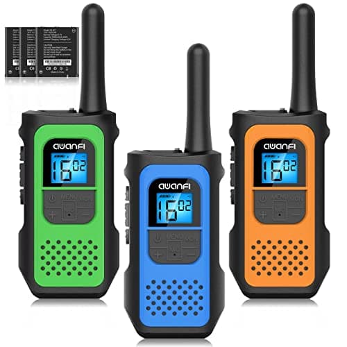 AWANFI Talkie Walkie Rechargeable Enfants Adultes 3 Pièces, Longue Portée avec 16 Canaux Radio à 2 Voies Écran LCD, USB Type C avec VOX pour Jeu d'Aventure, Randoneé, Vélo