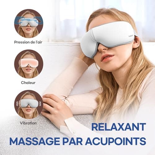 HubiCare Hem-5 Premium Eye Massager avec chaleur et vibration pour les yeux secs et détendre la fatigue oculaire, les cernes et améliorer le sommeil (blanc)