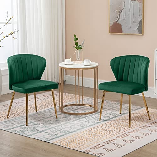SEPNINE Lot de 2 Chaises de Salle à Manger, Chaises Scandinaves, Chaise en Velours pour Salle à Manger avec Dossier Ergonomique, Chaise de Salon avec Pieds en Métal Doré, Chaise de Cuisine Vert