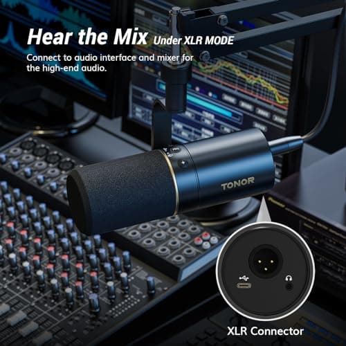 TONOR Micro Cardioïde Dynamique USB/XLR avec Bras de Support pour PC PS4 PS5, Microphone de Studio pour Podcasting, Gaming, Streaming, Enregistrement Vocal avec Prise Casque 3,5 mm, Bouton Mute,TD510+