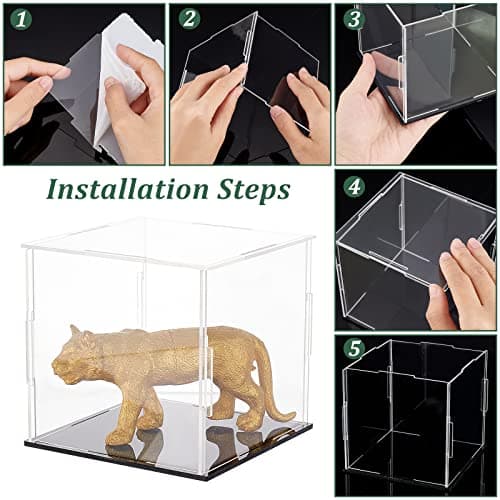 FINGERINSPIRE Vitrine Acrylique Transparente avec Base Noire Cube 11X11X10cm Boîte Transparente Auto-Assemblage Vitrine de Protection Antipoussière pour Figurines d'action Jouets de Collection