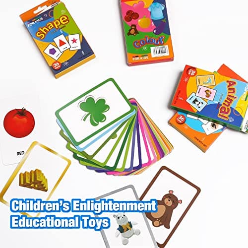 180 Cartes Flash pour Bébé, Cartes Animaux pour Enfants, Carte de Jouet d'apprentissage pour Promouvoir Le Vocabulaire de Base (Animaux,Fruits,Pièces du Corps,Couleurs,Forme)