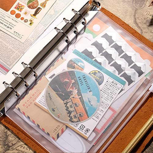 Pochettes Classeur 6 Anneaux A5 Pochette Plastique A5 Transparent Étanche PVC Dossiers à Glissière 6 Trous Sacs Zippés à Feuilles Mobiles pour Documents Cahiers Cartes Taille A5 12 Pièces