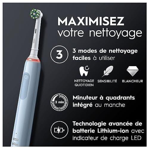 Oral-B Pro 3000 Brosse À Dents Électrique Pour Adultes, Idée Cadeau Noël Homme / Femme, 2 Brossettes Crossaction, 3 Modes De Brossage, Blancheur, Nettoyage Quotidien, Pour Des Gencives Sensibles