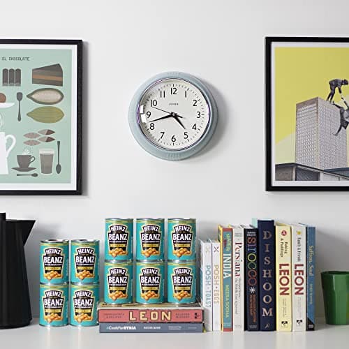 JONES CLOCKS® Horloge Murale rétro Parfaite pour la Cuisine, la Maison, la Chambre, Le Bureau, l'horloge Ketchup 25 cm (Bleu Clair)