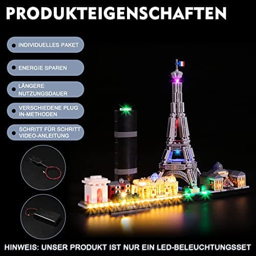 Kit d'éclairage LED pour Lego Architecture Pari (Pas de modèle Lego) BrickBling Compatible avec Lego 21044 Décoration de Maison et d'espace, idées Cadeaux pour collectionneu