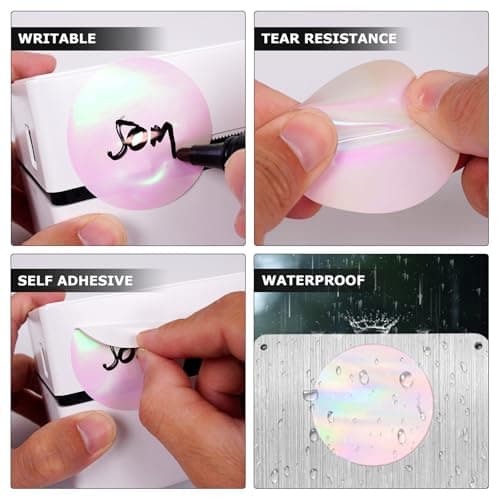 YIKIADA Lot de 300 étiquettes thermiques holographiques en vinyle - 50 mm - Autocollants arc-en-ciel à pois directs - Imperméables et imprimables - Pour code QR