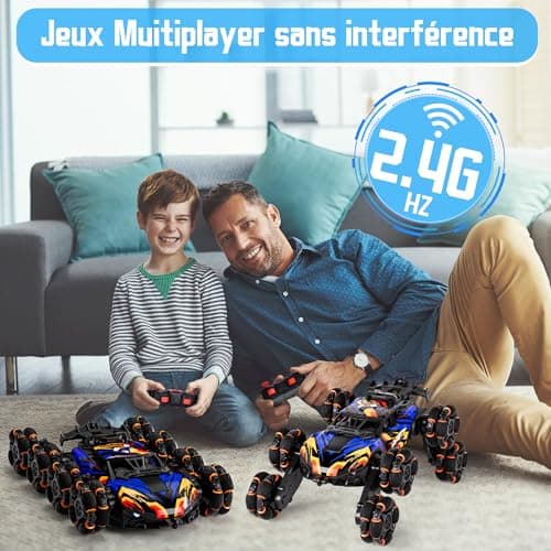Aragallant Voiture Télécommandée, 8WD RC Stunt Car, 360 ° Rotation Capteur Gestuel Voiture télécommandée avec Musique Lumière et Spray, Jouet Cadeaux pour Enfant Garçon Fille 3+ Ans