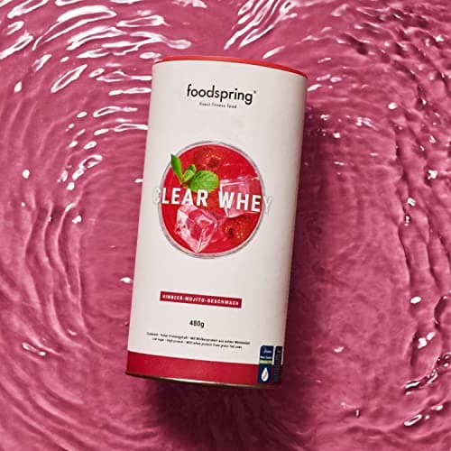foodspring Clear Whey, Mojito Framboise, 480g, Shake protéiné léger et rafraîchissant de Whey Isolate premium.