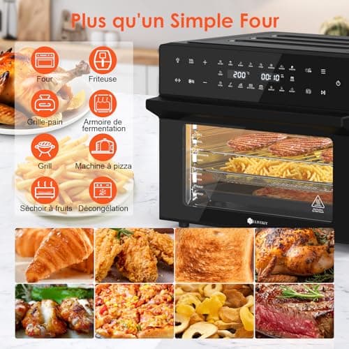 LLIVEKIT 30L Friteuse sans Huile XXL avec Tournante Rôtissoire, Air Fryer 20 Programmes et 9 Accessoires, Friteuse sans Huile avec Écran Tactile LED, Mini Four avce Livre de Recettes, 80°C-230°C