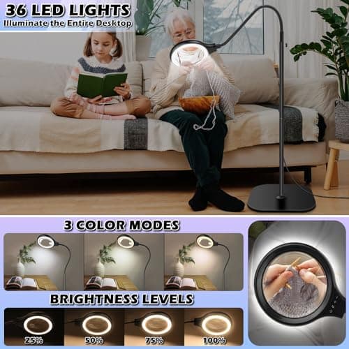 NZQXJXZ 30X 10X Lampe Loupe avec Lumière et Support, 2 en 1 Loupe de Sol Flexible à col de Cygne avec 36 LED, 3 Modes de Couleur, Loupe Grossissante pour Lecture, Couture, Artisanat, Loisirs