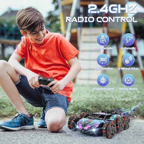 Mamowla RC Voiture Télécommande Jouets pour Enfants, 4WD 2.4 Ghz RC Voiture Cascadeuse Télécommandée avec Pulvérisation et Lumières, pour Garçon Fille Jeux Extérieur Enfants de 8 à 12 Ans, Vert