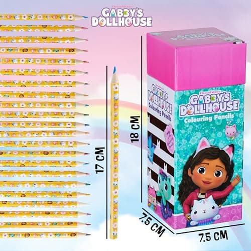 Gabby's Dollhouse Crayons de Couleur Enfant, Coffret 72 Crayons de Couleur de Gabby et la Maison Magique, Couleurs Assorties