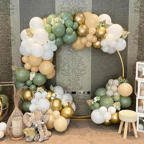 Ballon Vert Sauge, 60Pcs Ballon Vert et Or, Latex Ballons Vert Olive Blanc Or, Guirlande de Ballons Verts Decoration pour Anniversaire Garçons Filles Baby Shower Mariage Fête