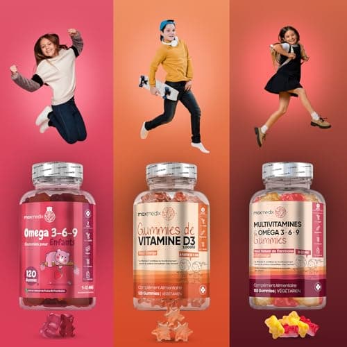 Oméga 3 Enfants - Huile de Perilla 400mg/Portion (ALA 60%) - 120 Gummies Vegan (3-12 Ans) Pour La Croissance Des Enfants - Gummies Enfants Goût Fraise, Framboise - Alternative à l'Huile de Poisson