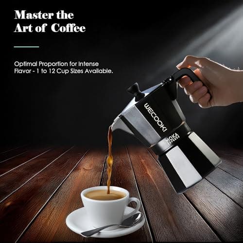 WECOOK! Bella Cafetière Italienne en Aluminium, Express, 6 Tasses de Café, Joint en Silicone, Soupape de Sécurité, Convient pour Vitrocéramique, Gaz, Électrique
