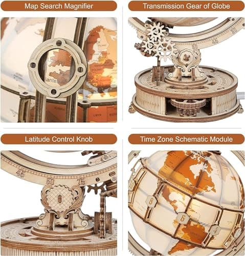 ROWOOD Puzzle 3D Bois Globe Lumineux Maquette en Bois a Construire Adulte - Kits de Modèles de Bricolage Construction Jouet - Cadeaux de Noël et d'anniversaire pour Adultes et Adolescents
