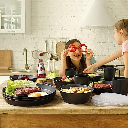 Greentainer Lot de 6 Grands Bols avec Couvercles 750 ml - Bols Alimentaires Incassables pour Salade, Soupe, Céréales - Micro-ondes & Lave-vaisselle - Noir
