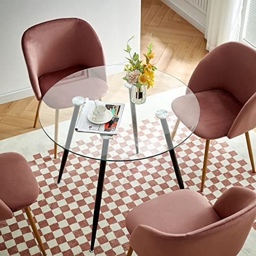 IPOTIUS Table à Manger en Verre Scandinave Table Ronde 80cm pour 2 à 4 Personnes, Pieds en Bois 80x75cm Noir