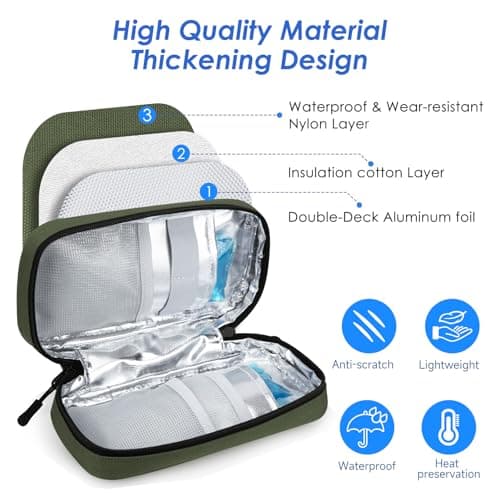 YOUSHARES Pochette Isotherme Insuline avec 2 Poche de Glace 80G, Trousse Isotherme Voyage pour Diabetique, Sac Isotherme Transport Insuline pour Seringues, Piqûre, Insuline Stylo, Medicament, Vert