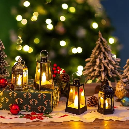 Romadedi Lanterne LED Exterieur Halloween - Lot de 20 Mini Noir Lanterne Bougie Decorative à Suspendre pour Ramadan, Mariage, Noel, Decoration de Table, Deco Champetre