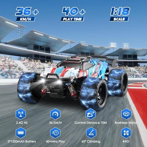 VAYOTOY Voiture Télécommandée Tout Terrain 36 KM/H 4WD 1:18 Grande Vitesse RC Voiture Adulte 2,4 GHz Voiture Radiocommandée Rechargeable électrique Crawlers Véhicule sans Fil pour Enfants Adults