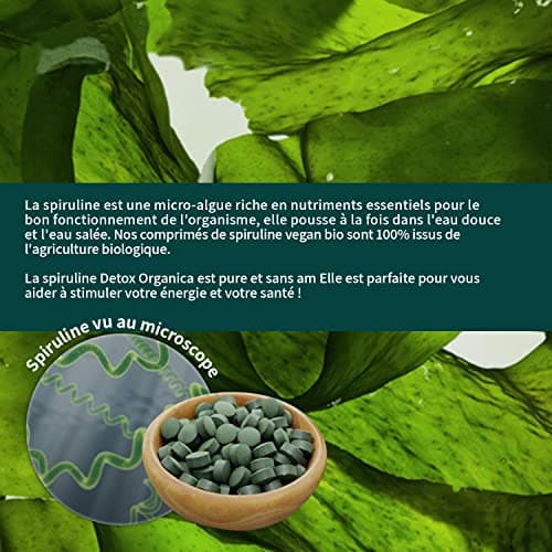 Spiruline BIO - 3000mg par jour - 600 Comprimés - Complément Alimentaire Riche en Protéines, Antioxydants, Fer et Phycocyanine - 100% Agriculture Biologique Controlée - De l'Énergie au Quotidien!