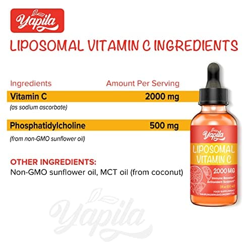 Vitamine C Liposomale 2000 mg Liquide Supplément, Absorption Maximale, Vitamin C Végétalienne Hautement Efficace, Acide Ascorbique, Non-GMO, Sans Gluten, Sans Soja