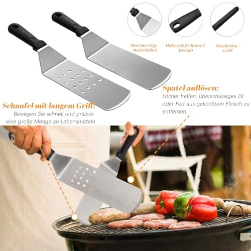 KOIUEYW Ustensiles Plancha, Accessoire Plancha Comprend Smash Burger, Cloche Plancha, Spatule Plancha, Kit Plancha Set Barbecue pour Teppanyaki Barbecue de Gril Camping, 18 Pièces